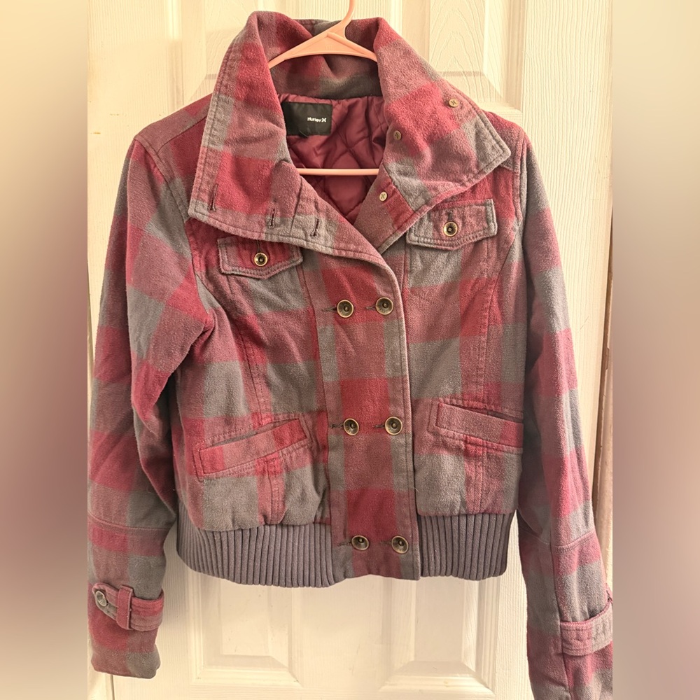 Women’s Hurley Red and Gray Plaid Insulated Jacket size medium